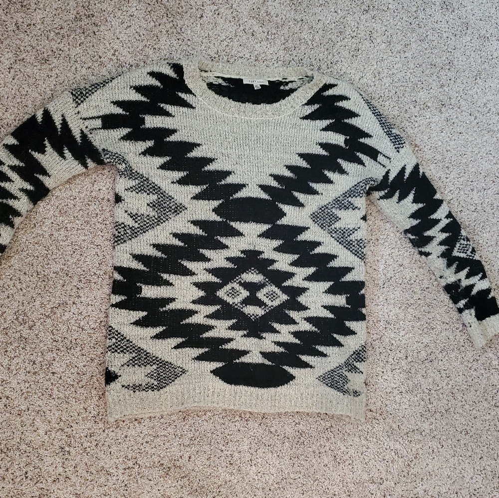 Cozy black and cream geometric sweater